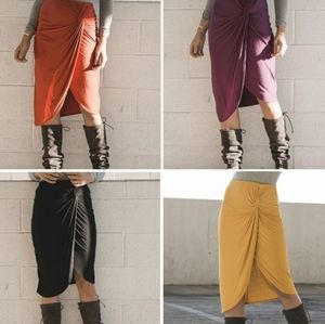 Hippie Chic XL Blue Side Knot Faux Wrap Midi Skirt